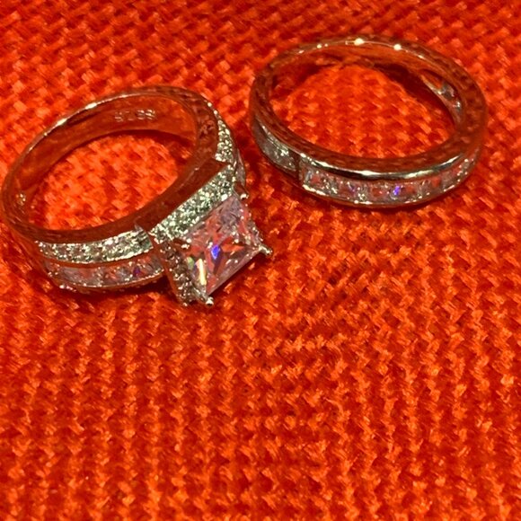 Sterling Silver Plated CZ Wedding Ring Set - Picture 8 of 9